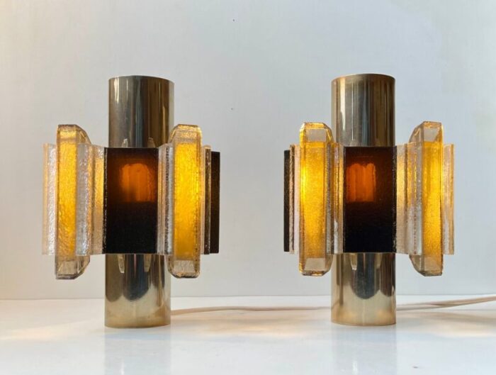 space age brass and acrylic wall sconces from cebo industri 1970s set of 2 1