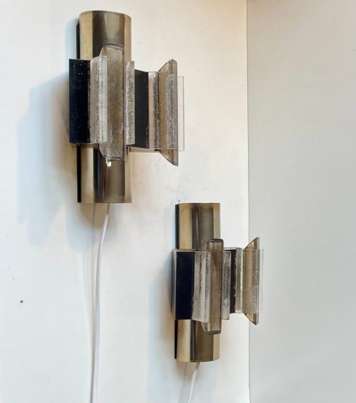 space age brass and acrylic wall sconces from cebo industri 1970s set of 2 10