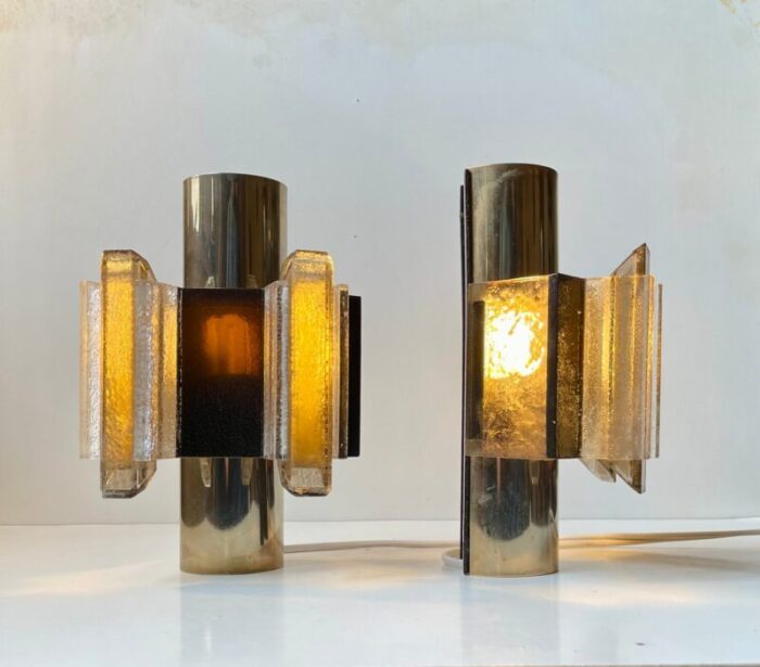 space age brass and acrylic wall sconces from cebo industri 1970s set of 2 2