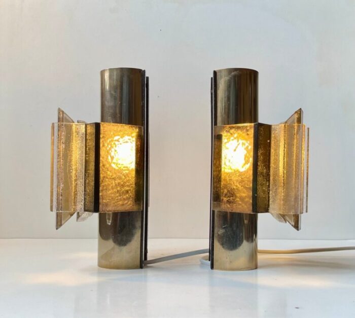 space age brass and acrylic wall sconces from cebo industri 1970s set of 2 4