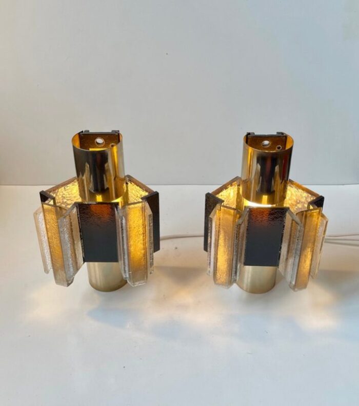 space age brass and acrylic wall sconces from cebo industri 1970s set of 2 5