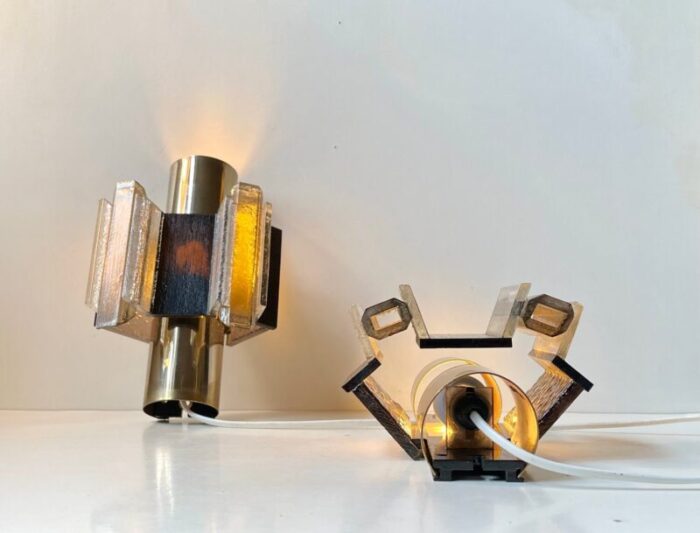 space age brass and acrylic wall sconces from cebo industri 1970s set of 2 6