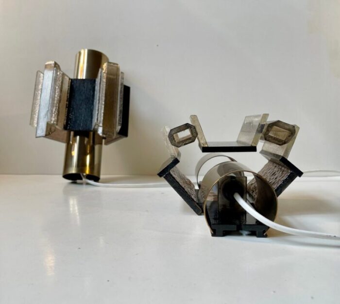 space age brass and acrylic wall sconces from cebo industri 1970s set of 2 7