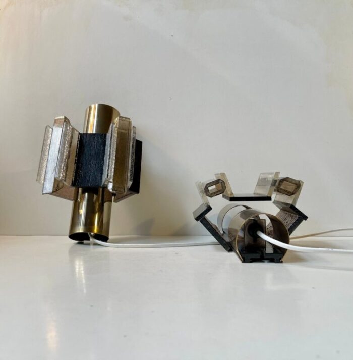 space age brass and acrylic wall sconces from cebo industri 1970s set of 2 9