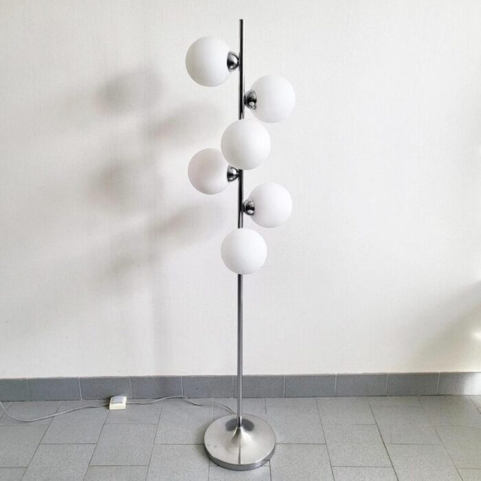 space age floor lamp in chrome plated steel and glass 1970s 3246