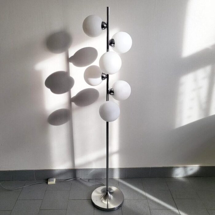 space age floor lamp in chrome plated steel and glass 1970s 7308