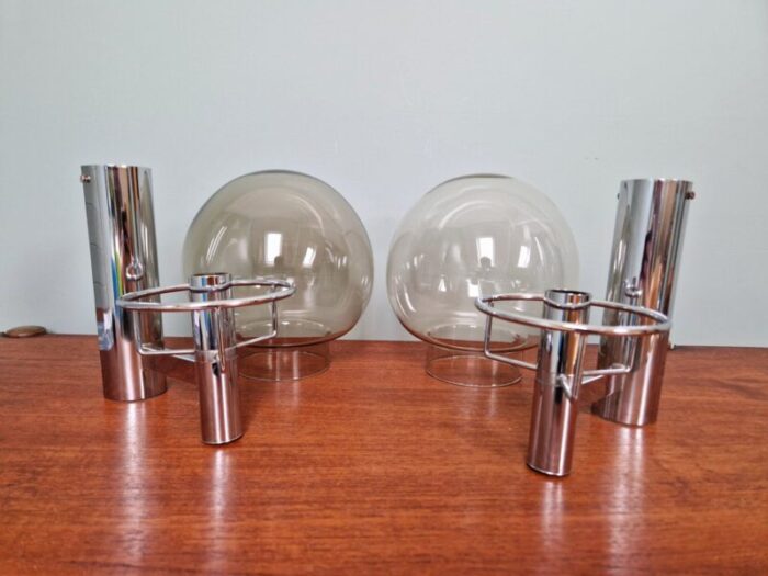 space age wall lights in chrome metal and smoked glass from massive 1970s set of 2 16