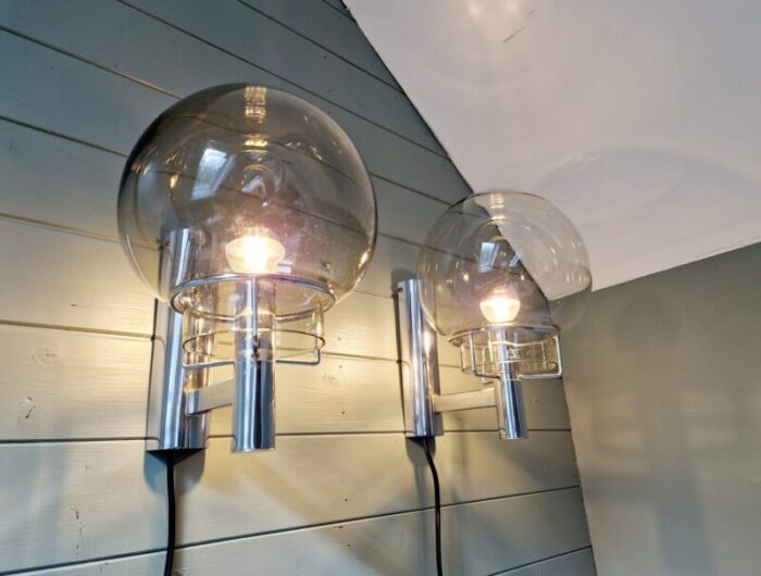 space age wall lights in chrome metal and smoked glass from massive 1970s set of 2 19