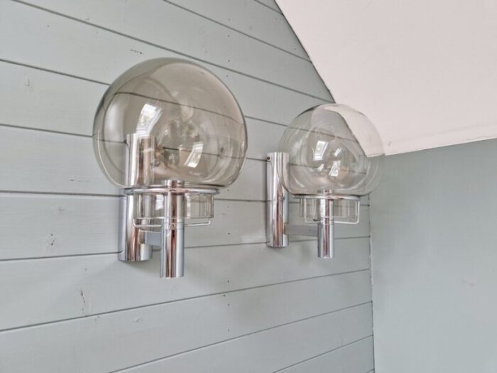 space age wall lights in chrome metal and smoked glass from massive 1970s set of 2 20