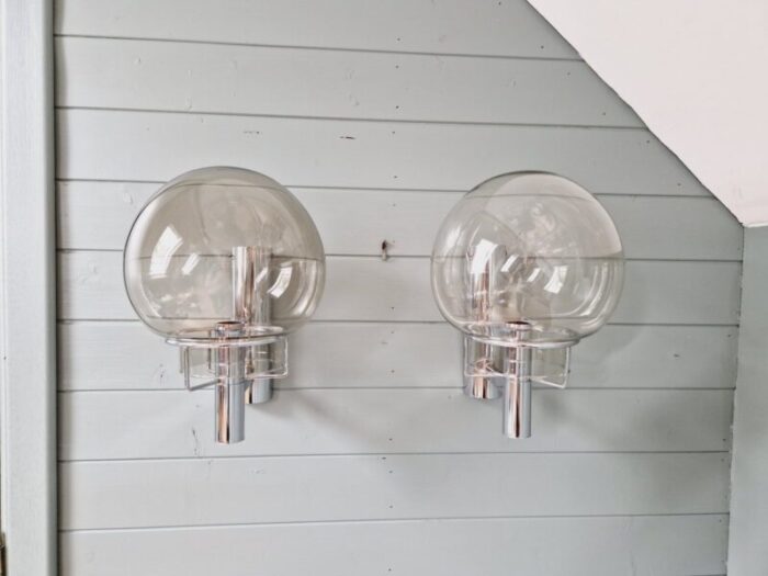 space age wall lights in chrome metal and smoked glass from massive 1970s set of 2 3