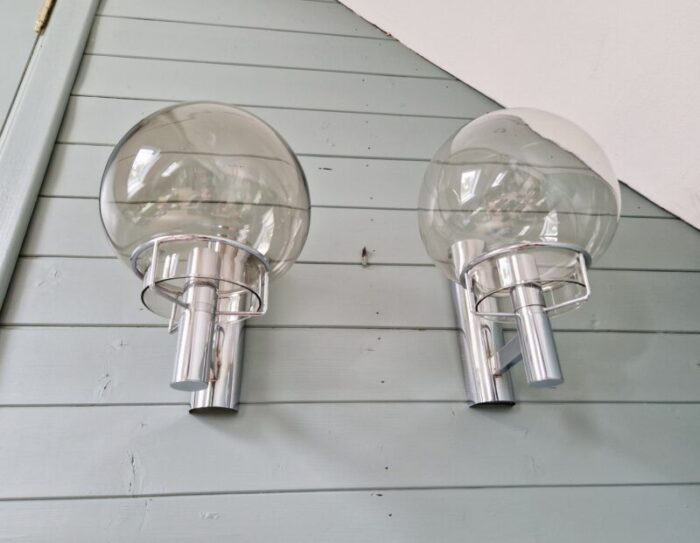 space age wall lights in chrome metal and smoked glass from massive 1970s set of 2 5