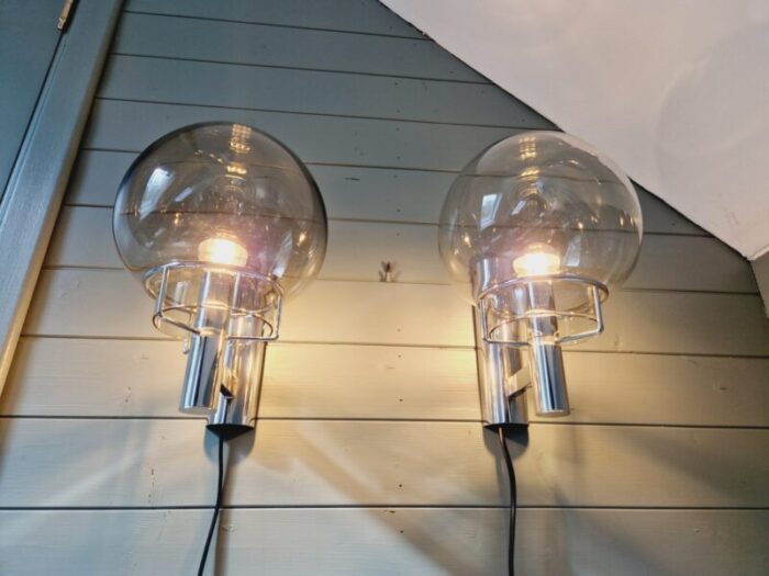 space age wall lights in chrome metal and smoked glass from massive 1970s set of 2 6