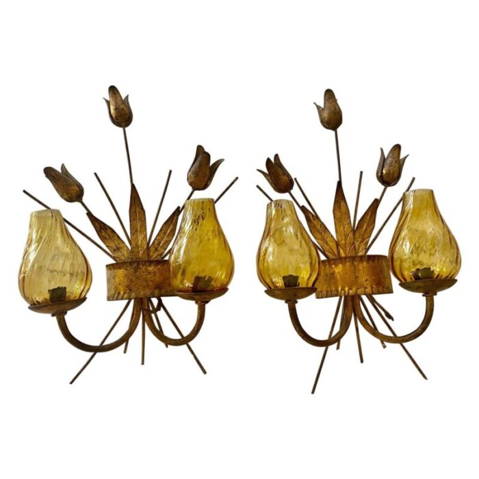 spanish wall lighting with metal with gold finish 1950s set of 2 1