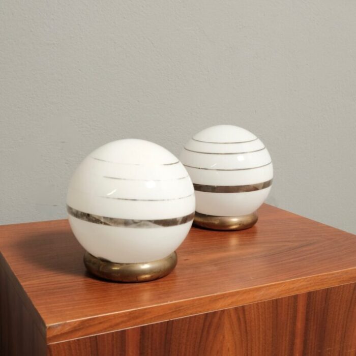 spherical glass table lamps with art deco gold striped decorations set of 2 2