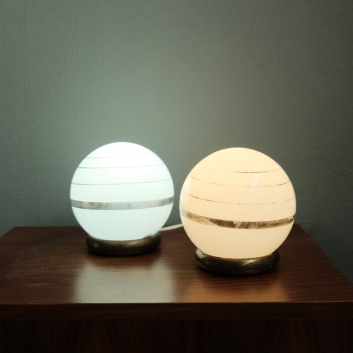 spherical glass table lamps with art deco gold striped decorations set of 2 3