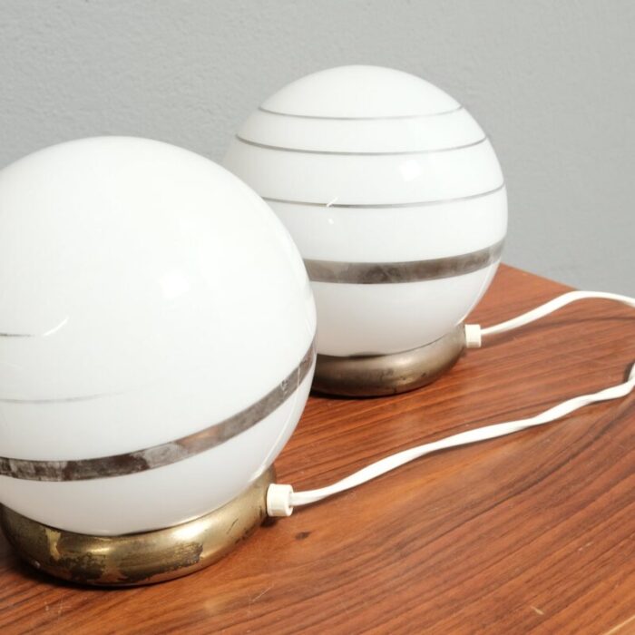 spherical glass table lamps with art deco gold striped decorations set of 2 5