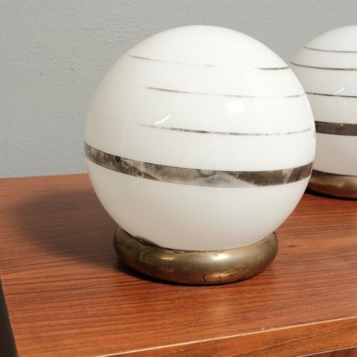 spherical glass table lamps with art deco gold striped decorations set of 2 6