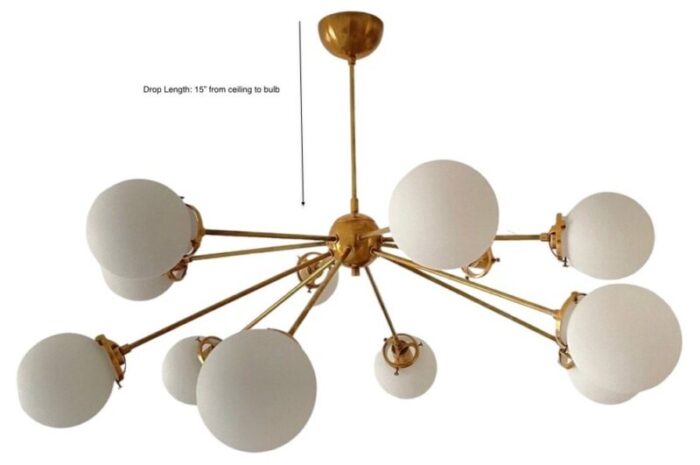 sputnik chandelier in brass with 12 opaline spheres 1