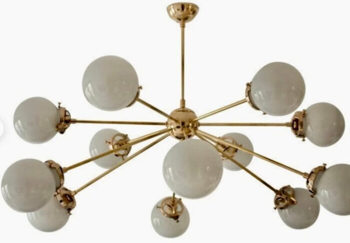 sputnik chandelier in brass with 12 opaline spheres 2