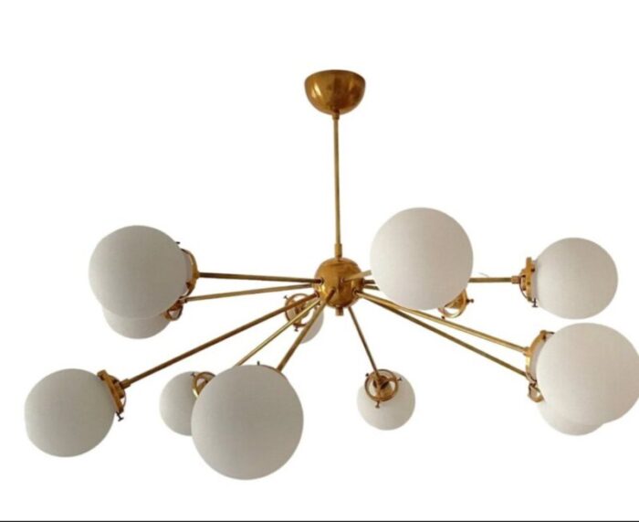 sputnik chandelier in brass with 12 opaline spheres 4