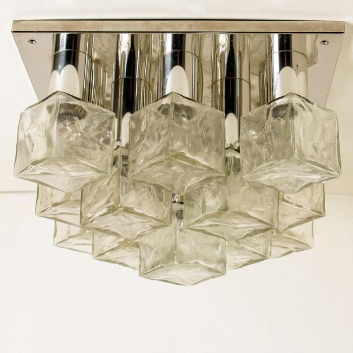 square chrome ice glass flush mount attributed to j t kalmar for kalmar 1970s 1