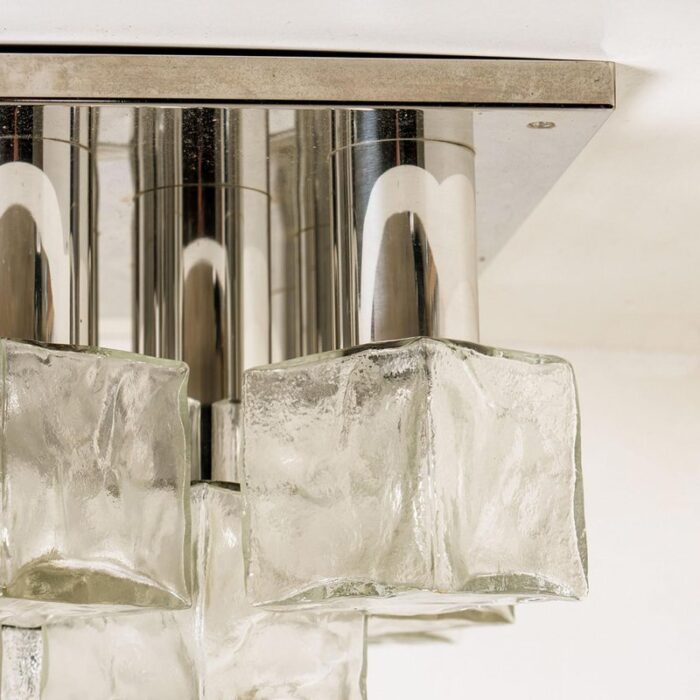 square chrome ice glass flush mount attributed to j t kalmar for kalmar 1970s 3