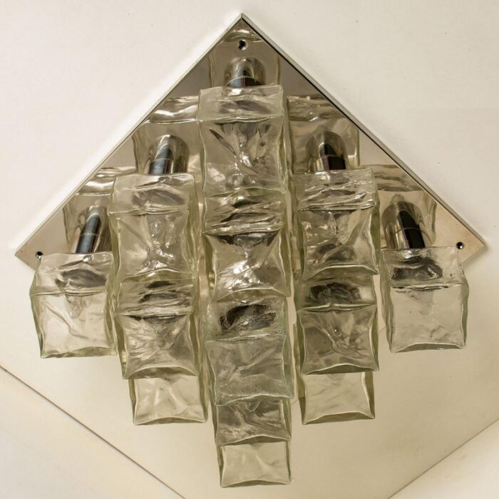 square chrome ice glass flush mount attributed to j t kalmar for kalmar 1970s 5