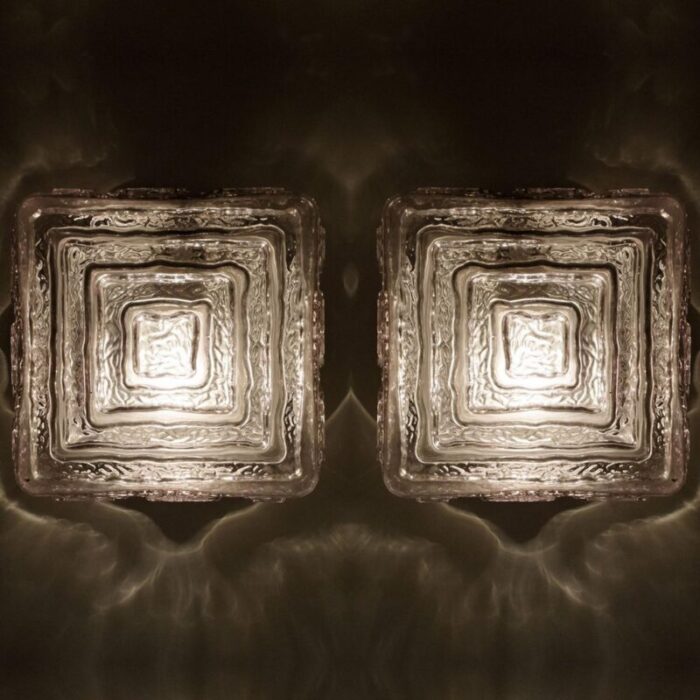 square grey smoked glass wall lights 1970s set of 2 6