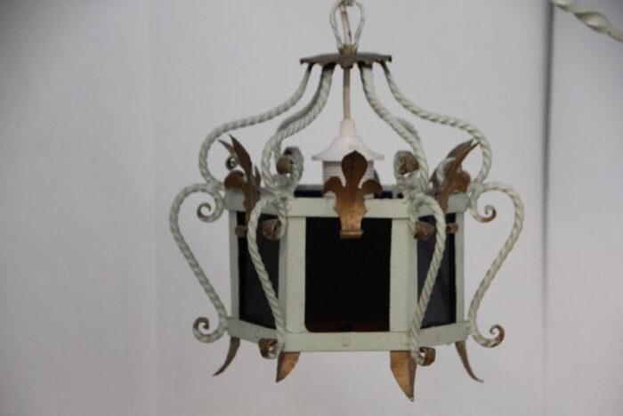 stained glass and wrought iron lantern lamp france 1950s 6606