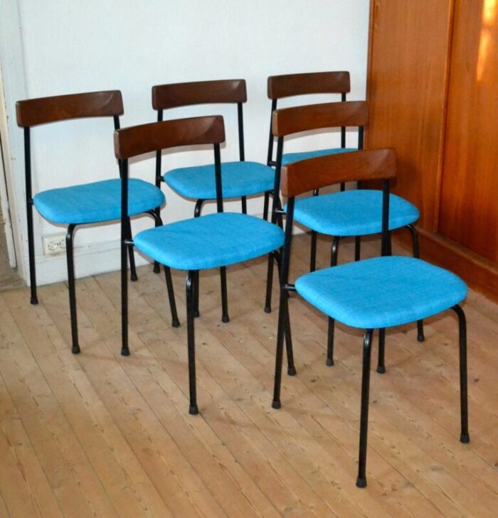 swedish metal teak chairs from bjaernums stolfabrik 1962 set of 6 2