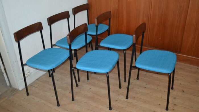 swedish metal teak chairs from bjaernums stolfabrik 1962 set of 6 3