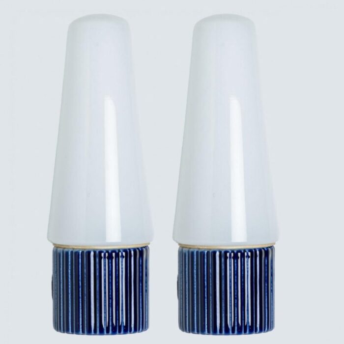 swedish wall lights in opaline glass and cobalt ceramic 1960s set of 2 3