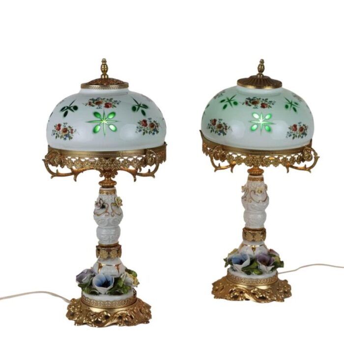 table lamps in gilded metal and porcelain set of 2 1