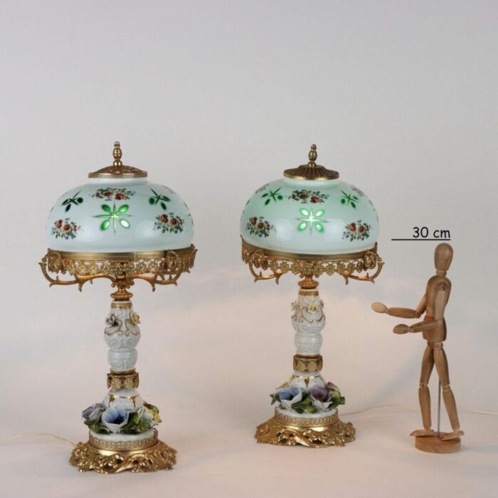 table lamps in gilded metal and porcelain set of 2 2