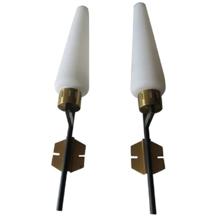 tall italian brass and opaline glass wall lights from stilnovo 1950s set of 2 1