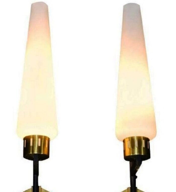 tall italian brass and opaline glass wall lights from stilnovo 1950s set of 2 2