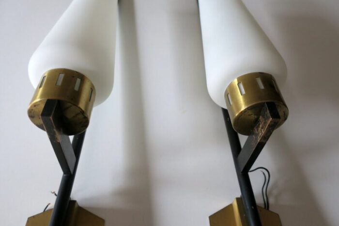 tall italian brass and opaline glass wall lights from stilnovo 1950s set of 2 3