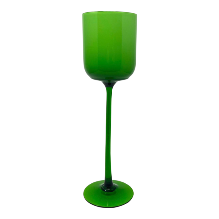 tall vintage italian green glass goblet styled after carlo moretti murano art glass 3518