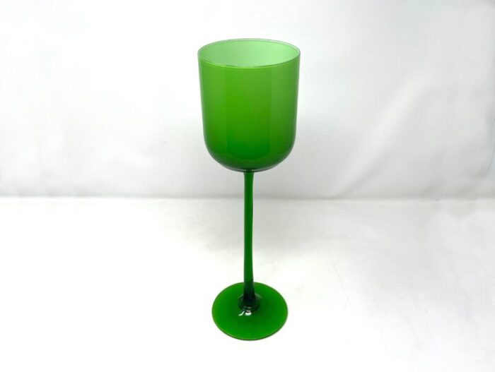 tall vintage italian green glass goblet styled after carlo moretti murano art glass 5945