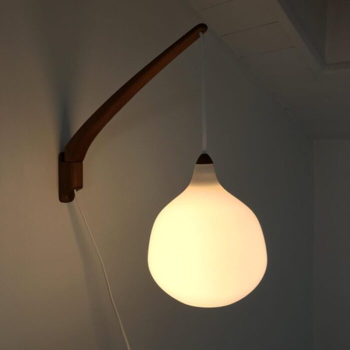 teak and opaline glass sconce by uno oesten kristiansson for luxus 1950s 8