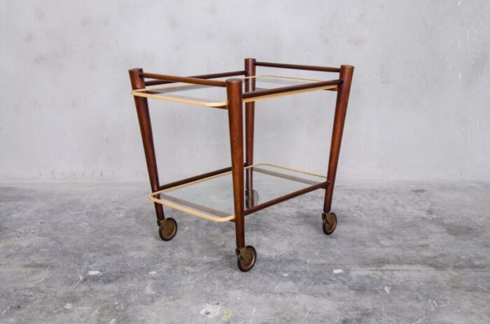 teak trolley with two glass tops by cees braakman for pastoe 1950s 1