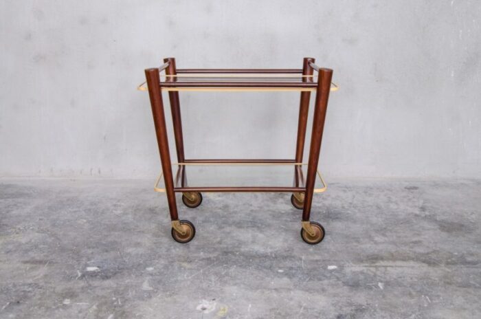 teak trolley with two glass tops by cees braakman for pastoe 1950s 2