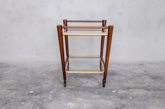 teak trolley with two glass tops by cees braakman for pastoe 1950s 3