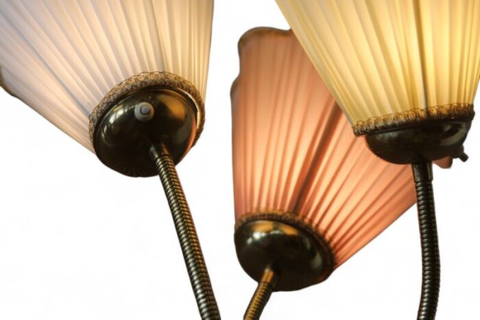 three arm floor lamp with pleated shades 1930s set of 4 7