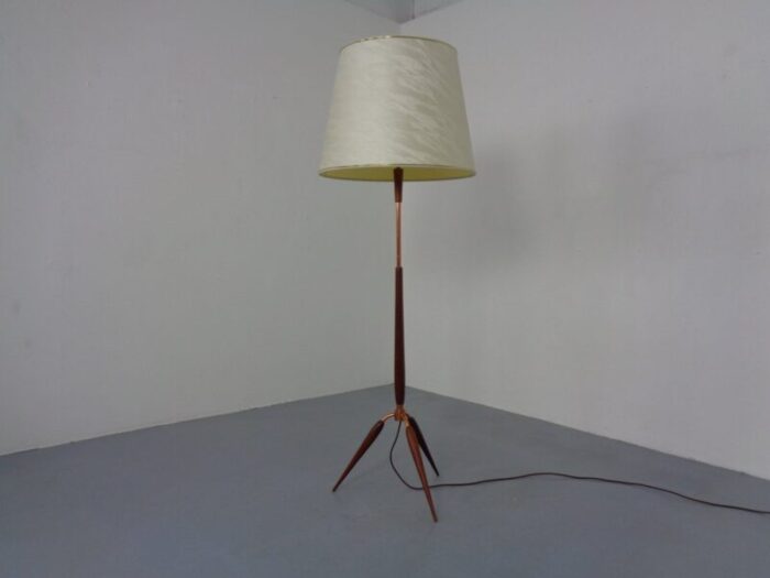 tripod teak copper floor lamp from fog morup 1960s 1