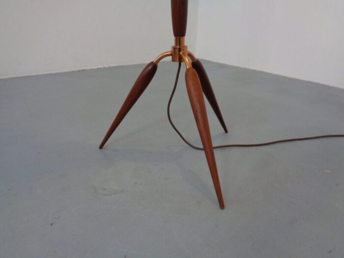 tripod teak copper floor lamp from fog morup 1960s 6