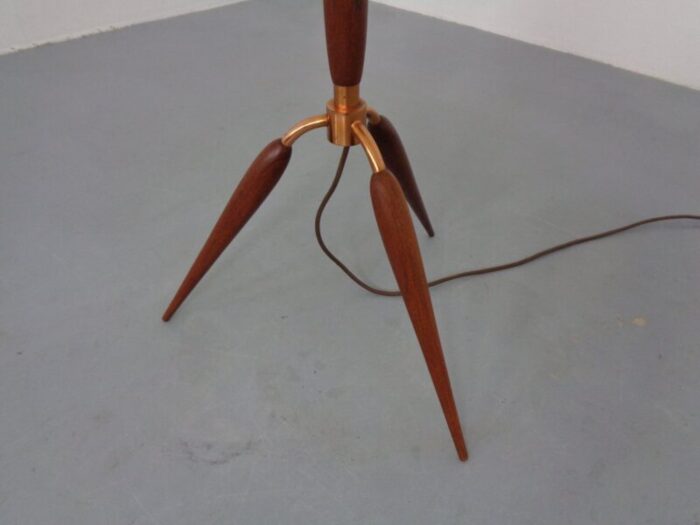 tripod teak copper floor lamp from fog morup 1960s 7