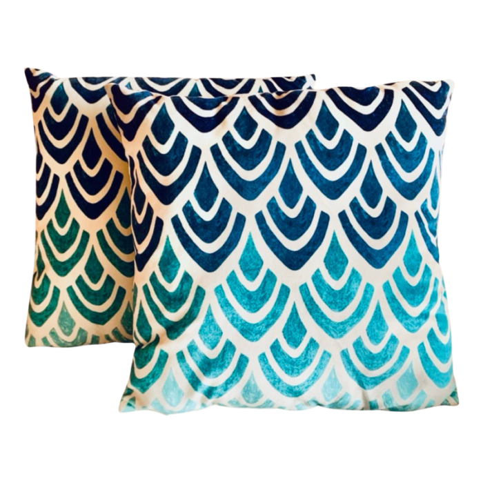 turquoise and blue geometric print velvet pillows set of 2 7929