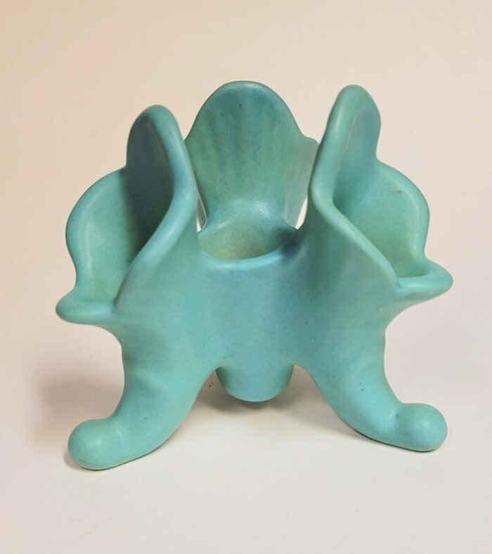 van briggle candle holder ming blue 3 footed triple cornucopias 0163