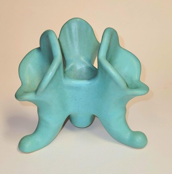 van briggle candle holder ming blue 3 footed triple cornucopias 0246